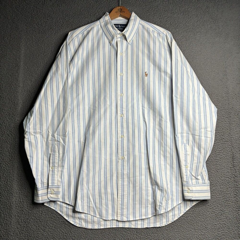 Vintage Polo Ralph Lauren Shirt Mens Large Oxford Flesh Pony Button Down Striped